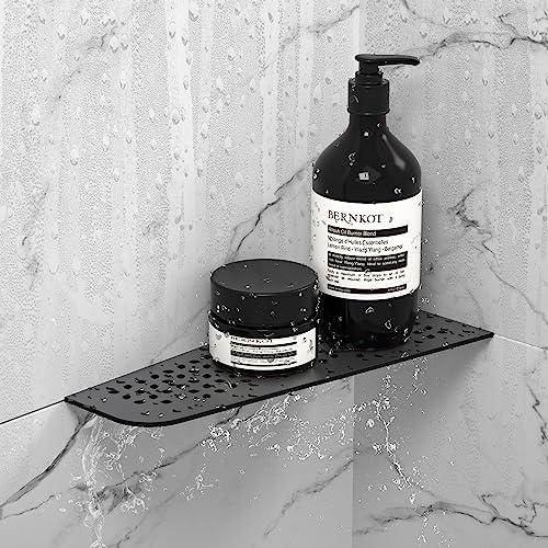 Corner Shower Shelf 12", 304 Stainless Steel Quadrilateral Shelf | Heavy Duty Recessed Bathroom Shelf, Matte Black - color: Black