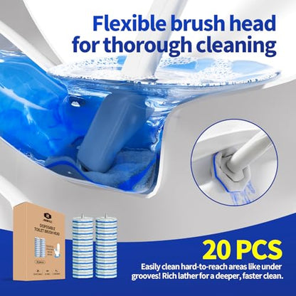 Toilet Bowl Cleaner Wand Refills Compatible with CLOROX, 20 Count Disposable Toilet Brush Refills, Replacement Heads for Toilet Cleaning System, Blue - style: 20 refflls（Without handle）