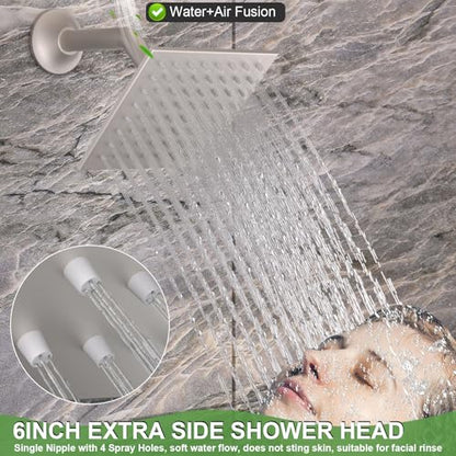 HOMEDEC Dual Side 6" Wall Mounted Shower System, 15.7x31.5" Ceiling Rain Shower, with Handheld and 6 Spray Jets, Brushed Nickel - color: Brushed Nickel, style: 5-Way + 2x 6" Top