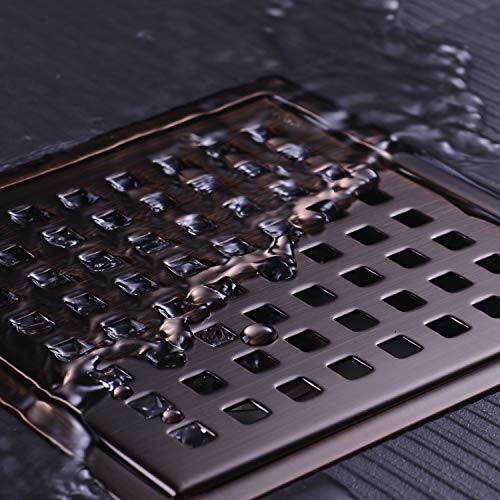 6 inch Stainless Steel Square Shower Floor Drain with Threaded Adapter, Removable Cover Grid Grate, Brushed Bronze Finished - color: Brushed Bronze