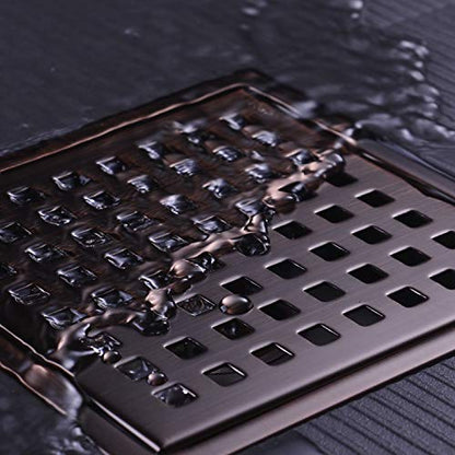 6 inch Stainless Steel Square Shower Floor Drain with Threaded Adapter, Removable Cover Grid Grate, Brushed Bronze Finished - color: Brushed Bronze