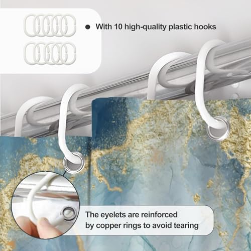 AWERT Teal Marble Shower Curtain for Bathroom Waterproof Quick-Drying Modern Abstract Shower Curtain Set with Hooks 60x72 Inch - color: Teal, size: 60"W x 72"L (Pack of 1)