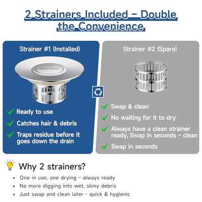1.4"-2.6" Flip-Cover Bathtub Drain Stopper, 2 Strainers（1,Silver） | Flush-fit tool-free drain hair catcher, no springs, rustproof. Press to seal/drain, stops puddles. Durable - color: Flip Silver