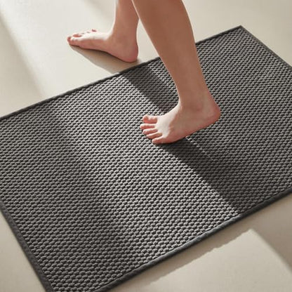 TYUU Bathroom Rugs Non Slip Washable, Super Absorbent Thin Bath Mat Small Quick Dry Low Pile Bathroom Rug, Dark Grey 16"x24" - color: Dark Grey, size: 1'4" X 2' (Rectangular)