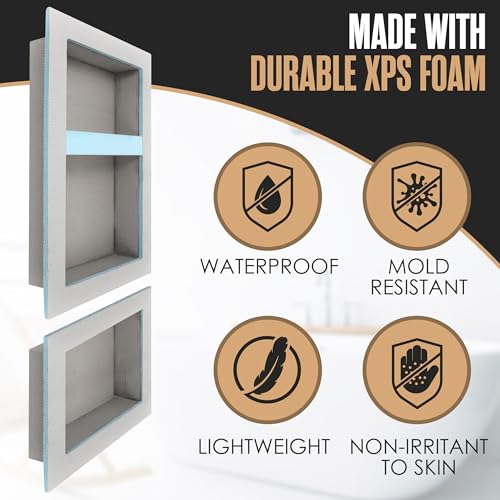 Shower Niche Insert Tile Ready in Wall Shelf Cubby Inserts 12x20 + 12x10 | Houseables Shower Niche, Recessed Bathroom Storage, Recessed Shampoo Caddy, Inset Shelves, Built in Nook, Soap Box, Prefab - size: 12 x 10 inches (ID) & 12 x 20 inches (ID)