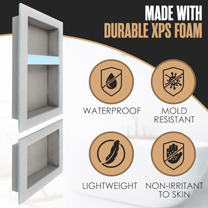 Shower Niche Insert Tile Ready in Wall Shelf Cubby Inserts 12x20 + 12x10 | Houseables Shower Niche, Recessed Bathroom Storage, Recessed Shampoo Caddy, Inset Shelves, Built in Nook, Soap Box, Prefab - size: 12 x 10 inches (ID) & 12 x 20 inches (ID)