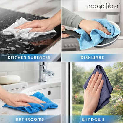 MagicFiber Microfiber Cleaning Cloth, Rags & Dish Towels, 12pk, Large 13x11 | Higher Quality, Larger Size for Housekeeping, Kitchen & Washing Dishes