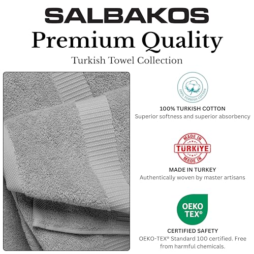 SALBAKOS 4-Piece 100% Turkish Cotton Bath Towels, 27x54 inch, Silver | Standard Size, 630 Gsm Thick Super Soft Highly Absorbent Quick-Dry Bathroom Towel, Premium Hotel & Spa Quality Made in Turkey - color: Silver, size: 4 Bath Towels