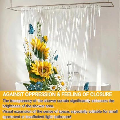 Clear Sun Flower Shower Curtain Liner, Yellow Plastic Transparent Pretty Shower Curtains for Bathroom, 72x72 Weighted Magnetic Shower Curtain Set with 12 Hooks - color: Clear Sunflower, size: 72"W x 72"L (Pack of 1)