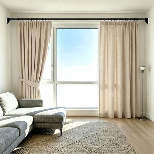 Umimile Tension Curtain Rod 94-122 Inch, Adjustable Shower Curtain Rod | 1.26" heavy-duty rustproof steel, super grip diamond end caps stay securely. No-Drill. Fits bathroom, closet & windows.Black - size: 94-122”