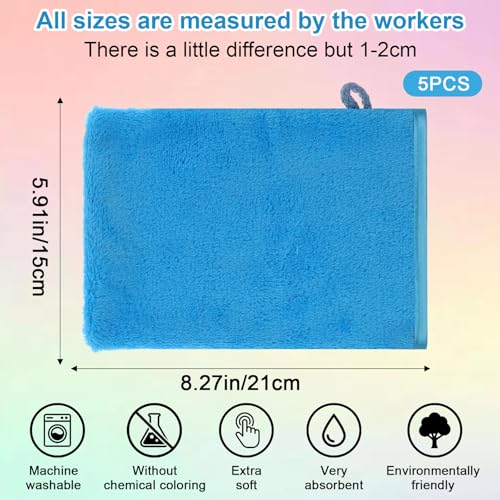 5 Pack Microfiber Washcloth, 6"x8" Fast Drying Bath Mitts Face Towels, Super Absorbent Soft Towel Body Facial Cloths Small Wash Mitt for Travel Showering Washing Face (Pink Purple Blue Blue Gray)