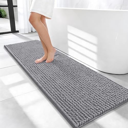 OLANLY Thick Chenille Bathroom Runner Rugs 47x17, Absorbent Bath Mat, Grey | Soft Bath Rugs, Rubber Backing, Machine Wash Dry, Bath Mats for Bathroom, Tub and Shower, Home Decor Accessories - color: Grey, size: 47" X 17"