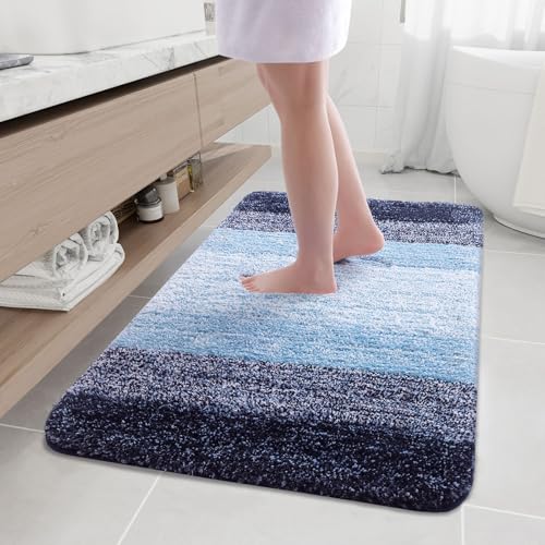 Arotive Microfiber Bathroom Rugs, Shaggy Soft and Absorbent Bath Rug, Thick Plush Machine Washable Dry Bath Mats for Bathroom, Tub and Shower, 50x30, Blue, Rectangular - color: Blue, size: 50" X 30"