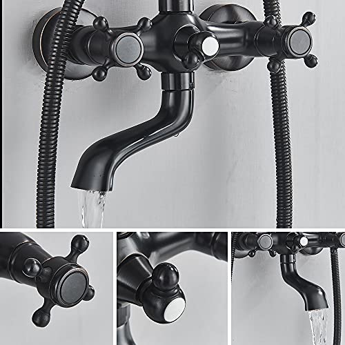 NeierThodore Oil Rubbed Bronze Shower Faucet Set Complete Shower System 8 Rain Shower 2 Cross Knobs Wall Mounted Mixer Bathroom Shower Tub Tap Bathroom Fixtures Wall Mount - color: Oil Rubbed Bronze, size: 8 Inch 3 Modes
