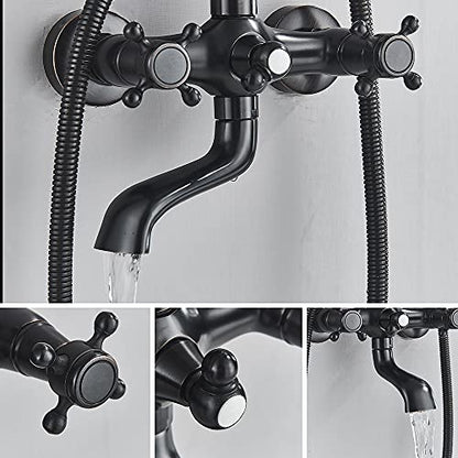 NeierThodore Oil Rubbed Bronze Shower Faucet Set Complete Shower System 8 Rain Shower 2 Cross Knobs Wall Mounted Mixer Bathroom Shower Tub Tap Bathroom Fixtures Wall Mount - color: Oil Rubbed Bronze, size: 8 Inch 3 Modes