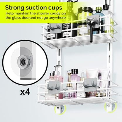 Orimade Over The Door Shower Caddy Adjustable 3 Tier White,Bathroom Hanging Organizer Shelf Rustproof with 4 Hooks,Shower Basket with Soap Holder and Suction Cup - color: White-3T