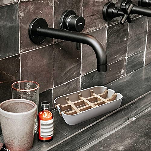 Aoheuo Modern Bamboo Fiber soap Holder and soap Dish Combination (Removable), White, 5.12 Long by 3 Wide, 0.98 inches high, Used in Kitchens, bathrooms, and bar Sinks - color: White, size: 1Pack (Bamboo)