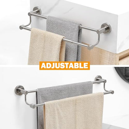 Double Towel Bar Towel Rack for Bathroom Wall Mounted Brushed Nickel | Adjustable 16-26 In,Wall Mounted Towel Holder, Stainless Steel, Rustproof, Towel Bar Rod Hanger Hardware Accessories Hotel - color: Brushed Nickel