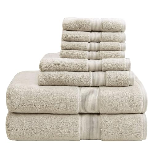 Madison Park 800GSM 100% Cotton Bathroom Bath Towel Set of 8, Natural | Long Staple, Highly Absorbent, Durable Hotel Spa Quality, Quick Dry, Double Stitched Hems, Lint Reducing, OEKO-TEX Certified - color: Natural, size: Multi-Sizes