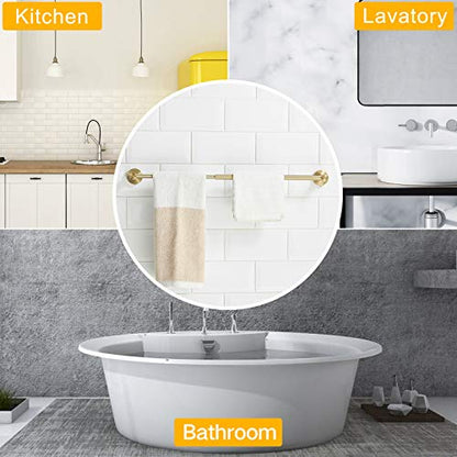 BESy Adjustable Towel Bar Towel Racks for Bathroom Rod Wall Mounted Gold | Adjust 15" to 26" Rustproof, Stainless Steel Towel Holder, Wall Mounted for Bathroom Accessories, Heavy Duty, Space Saving - color: Brushed Gold