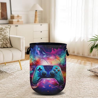 Gamepad Neon Ligh Laundry Basket, Laundry Hamper Collapsible Oxford Cloth with Handle Clothes Storage Bin for Bathroom Laundry Room Bedroom 15.7 X 20 Inch - color: Gamepad Neon Ligh