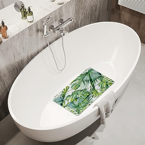 Green Leaves Bathtub Mat Non Slip Palm Leaf Bath Shower Mat 15x27 Tropical Banana Leaf Bath Tub Mat with Drain Holes Suction Cups Washable Botanical Monstera Bath Mat for Tub for Bathroom - color: Leaves