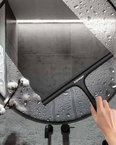 Shower Squeegee for Glass Doors 10 Inch, Black Bathroom Squeegee with Hook | Rust-Proof, Streak Free, All-Purpose Window Squeegee for Shower Glass, Tile Walls, Car, Ergonomic Grip, Silicone Squeegees - color: All Black