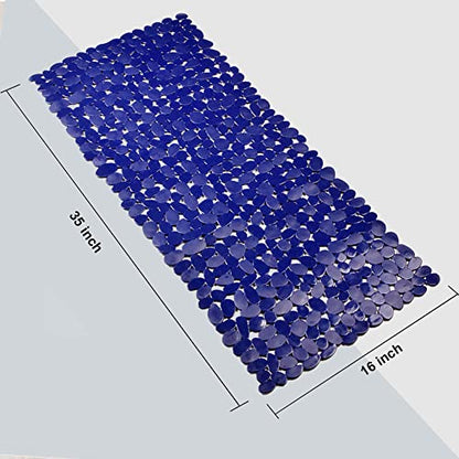 SONGZIMING Bathtub Mat Non Slip Pebble Bath Shower Mat with Drain Holes, Suction Cups Mat for Tub 16" W x 35" L, Navy Blue - color: Navy Blue