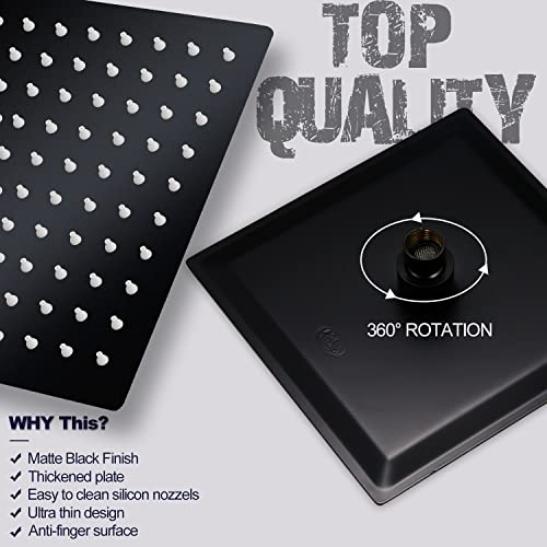 Shower Faucet Set Rain Shower System Matte Black with High Pressure 10-Inch Shower Head Handheld Square Shower Head Bathroom Luxury Rain Shower Faucet Shower Complete Combo Kit Wall Mounted - color: Matte Black, style: 10"- 2 Function