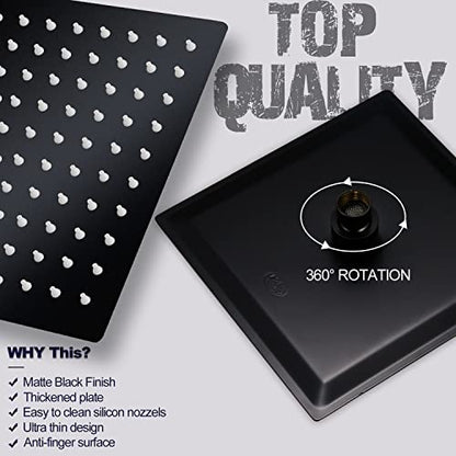 Shower Faucet Set Rain Shower System Matte Black with High Pressure 10-Inch Shower Head Handheld Square Shower Head Bathroom Luxury Rain Shower Faucet Shower Complete Combo Kit Wall Mounted - color: Matte Black, style: 10"- 2 Function
