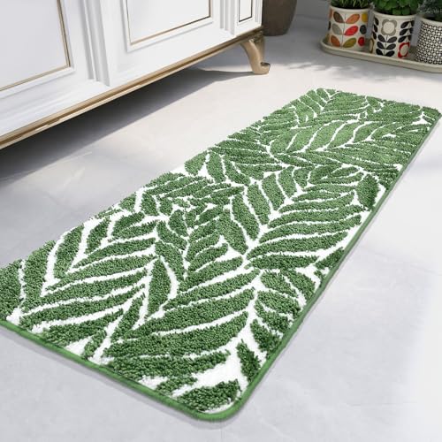 Bathroom Runner Rug - 4ft Long Bathroom Rug Green Long Bath Mat Leaf Bedroom Decor 47 Inches Rugs Water Absorbent Bath Rugs for Bathtub Leaves 18" x 47" - color: Dark Green, size: 1'6" x 4' (Rectangular)