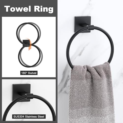 Matte Black Towel Bar Set, 5 Pieces Double Dase Toilet Paper Holder Bathroom Hardware Set, 23.6 Inch Stainless Steel Towel Racks for Bathroom Wall Mounted - color: Matte Black, size: 5pieces C