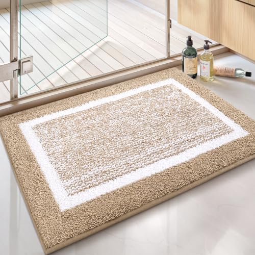 Color&Geometry 16"x24"Small Bath Mats for Bathroom Simple and Stylish,Khaki | Soft Bathroom Rugs, Non Slip, Absorbent, Washable, Microfiber Bathmat Shower Mat Outside Shower - color: Khaki White, size: 16"x24"