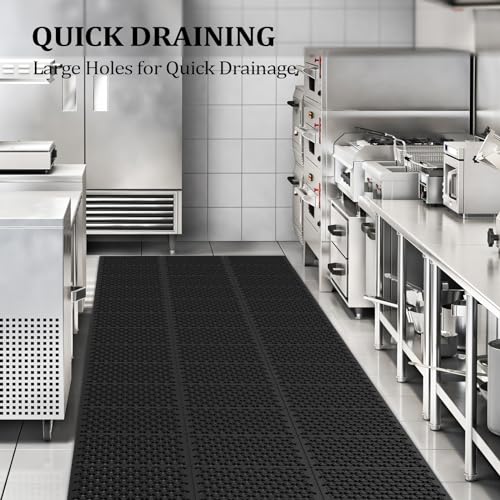 ROVSUN Rubber Floor Mat with Holes, 3x20 FT Hollow Large Mat Roll, Anti-Fatigue/Non-Slip Drainage Mat, for Industrial Kitchen Restaurant Bar Bathroom, Indoor/Outdoor - size: 36x236 in.(3x20 ft)