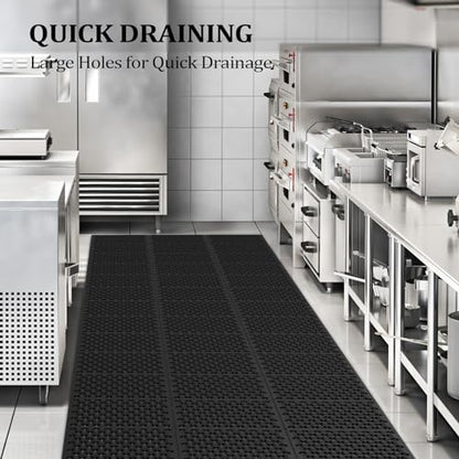 ROVSUN Rubber Floor Mat with Holes, 3x20 FT Hollow Large Mat Roll, Anti-Fatigue/Non-Slip Drainage Mat, for Industrial Kitchen Restaurant Bar Bathroom, Indoor/Outdoor - size: 36x236 in.(3x20 ft)