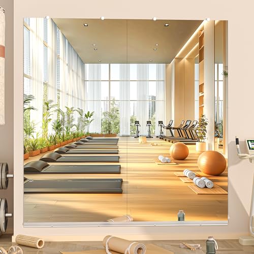 Hasipu Home Gym Mirror, 79"x36" Each, 2-Pack Frameless Wall Mounted Mirrors with Glass Clamps & 1 Aluminum Rail, Large Body Mirror for Home Gym, Yoga Studio, Bedroom, Silver Tempered Glass - size: 79"x36" - 2PCS