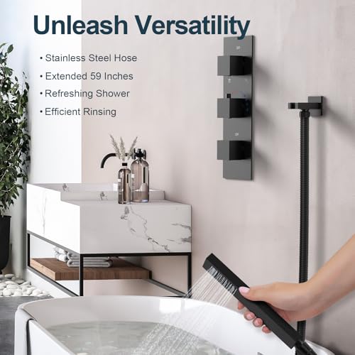 3-Function Thermostatic Shower System with Dual Rainfall Heads, Handheld Sprayer Matte Black - color: Matte Black