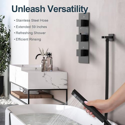 3-Function Thermostatic Shower System with Dual Rainfall Heads, Handheld Sprayer Matte Black - color: Matte Black
