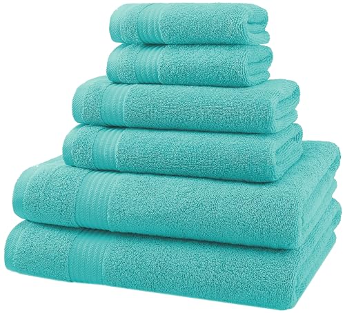 American Veteran Towel, 6 Piece Towel Set for Bathroom, 100% Cotton Turkish Bathroom Towels, 2 Bath Towels 2 Hand Towels 2 Washcloths, Turquoise Blue - color: Turquoise Blue, size: X Large 6 PC