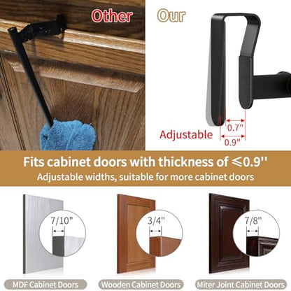STWWO Over Cabinet Towel Holder with Hooks, 2 Pack Black Bars for Kitchen | Stainless Steel Over The Cabinet Towel Rack Bars, Dish Towel Holder for Kitchen Cabinet Doors - color: Black