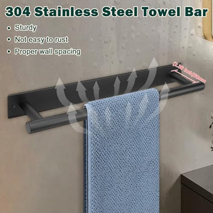 Self Adhesive Towel Bar, 16 Inch Round Towel Racks for Bathroom Wall Mounted SUS304 Stainless Steel Towel Hanger for Kitchen, No Drill or Screw-Mounted Towel Holder (Matte Black) - color: Matte Black