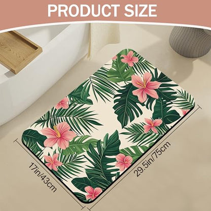 Tropical Leaves Bath Mat,Pink Flower Diatomaceous Earth Bath Mat,Rubber Backing Quick Dry Absorbent Washable Bathroom Rugs for Tub Non Slip 17"x29.5" - color: Tropical Leaves,pink Flower