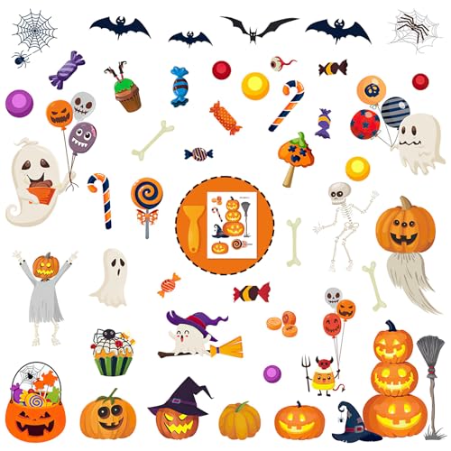 Halloween Non-Slip Bathtub Stickers, White Ghost Black Bat Pumpkin | 6 Pages, Anti-Slip Decals for Kids, With Scraper, Fun & Safe Bathtub Adhesive Appliques - color: Halloween