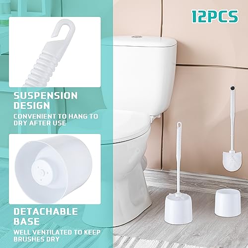 Roshtia 12 Sets Toilet Brush and Holder Set for Bathroom Toilet Bowl Brush Scrubber with Caddy for Deep Cleaning, 14.57 Height (White) - color: White
