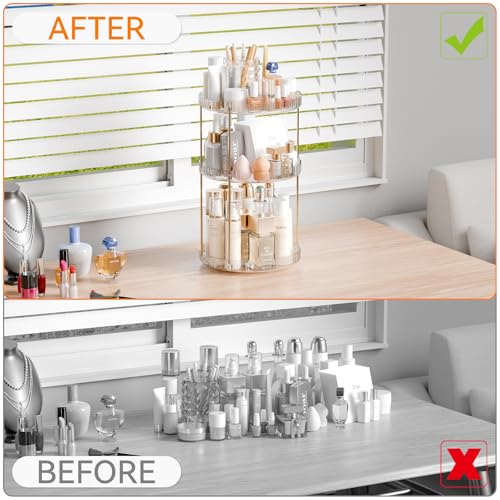 Acrylic 360 Rotating Makeup Organizer and Perfume Organizer,3 Tier Make Up Holder and Acrylic Skincare Organizers for Countertop,Vanity,Bathroom,Clear Spinning Beauty Organizer for Face Product - size: 3 Tier