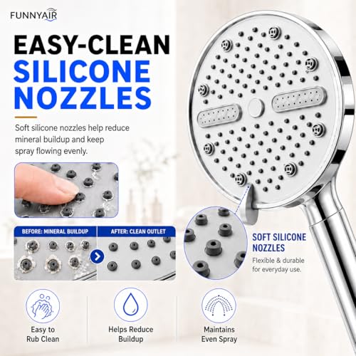 High Pressure Shower Head, Stick-on Low Mount Wall Bracket, Chrome | 5 Spray Modes, Water-Saving, 360° Adjustable Bracket, For Low Water Pressure Home, RV, Bathroom, Fix Firmly Kid-Friendly - color: Chrome