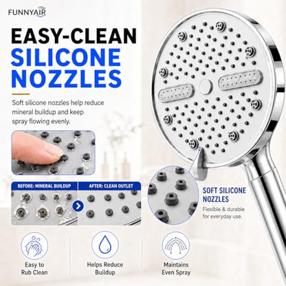 High Pressure Shower Head, Stick-on Low Mount Wall Bracket, Chrome | 5 Spray Modes, Water-Saving, 360° Adjustable Bracket, For Low Water Pressure Home, RV, Bathroom, Fix Firmly Kid-Friendly - color: Chrome