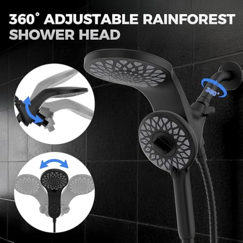 High Pressure Rain Shower Head with Handheld Spray Combo | Detachable Dual Shower Head with 10 Sprays Modes - Upgrade Knob Spray Mode Selector and Magnetic Guidance Docking System - color: Matte Black