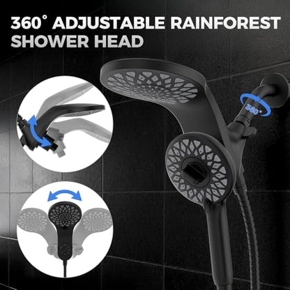 High Pressure Rain Shower Head with Handheld Spray Combo | Detachable Dual Shower Head with 10 Sprays Modes - Upgrade Knob Spray Mode Selector and Magnetic Guidance Docking System - color: Matte Black