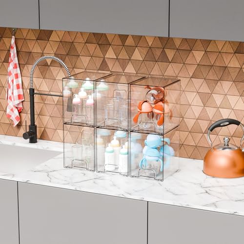 7.5" High Stackable Storage Bins,2 Pack Bottle Station and Baby Bottle Storage Organizer for Countertop,Clear Acrylic Drawers for Pacifier,Breast Pump Parts,Storage Containers,Makeup and Lotion - style: 2 PACK 7.8''High